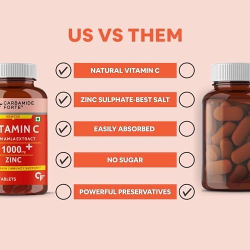 Carbamide Forte Natural Vitamin C Supplements Amla Extract With Zinc For Immunity & Skincare | Vitamin C Tablets - 120 Tablets - Image 3
