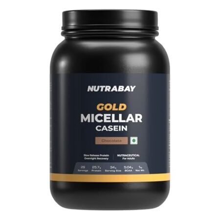 Nutrabay Micellar Casein Protein Powder - 1kg, Chocolate Flavour | 25.7g Protein, 5g BCAA | Slow Digesting Supplement Overnight Muscle Recovery | NABL Lab Tested | No Added Sugar | For Men & Women