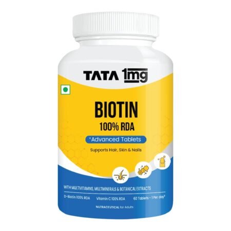 Tata 1mg Biotin + Advanced Tablet,Supports Strong Hair, Skin And Nails (Pack Of 1, 60 Tablets)