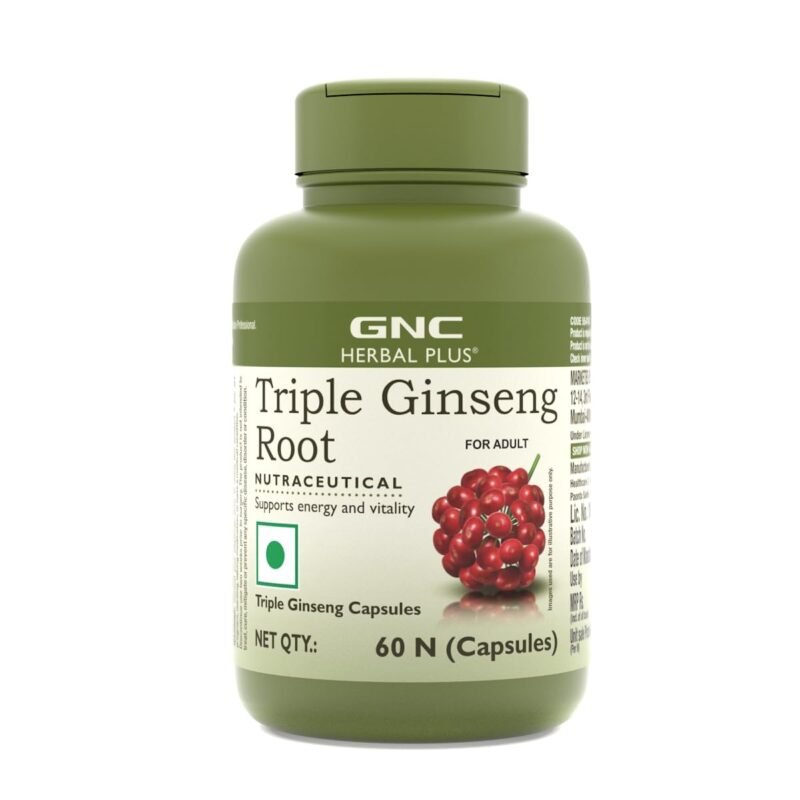 GNC Herbal Plus Triple Ginseng with Korean, American & Siberian Ginseng | 60 Capsules | 700mg | Enhances Immunity | Boosts Strength & Stamina | Improves Alertness & Concentration | Formulated in USA