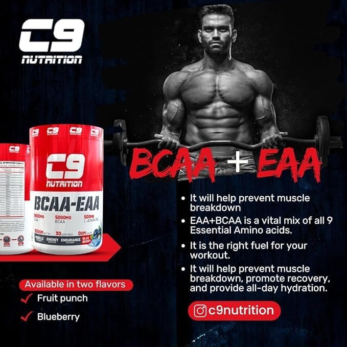 C9 NUTRITION BCAA + EAA Powder- Sugar Free Workout Muscle Recovery & Endurance Drink with 5000mg BCAA, 9000mg EAA, 500 mg L-Arginine | Amino Acid Supplements (30 Servings, Orange) - Image 6