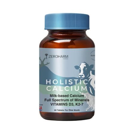 ZEROHARM Holistic Calcium Tablets – High Absorbption Milk-Based Calcium Supplement with Vitamin D3, K2-7, Magnesium, Phosphorous – Supports Bone Strength & Joint Health For Men & Women – 60 Tablets