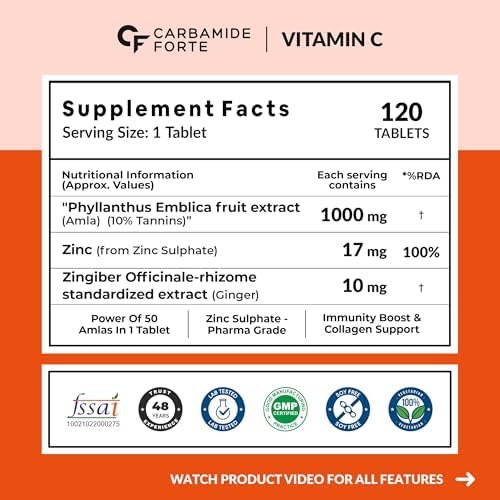 Carbamide Forte Natural Vitamin C Supplements Amla Extract With Zinc For Immunity & Skincare | Vitamin C Tablets - 120 Tablets - Image 10
