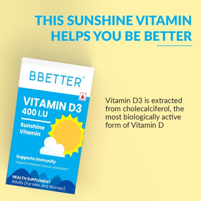 BBETTER Vitamin D3 Supplement for Immunity, Healthy Bones & Strong Muscles - 60 softgels of Vitamin D (Cholecalciferol) with the recommended daily dosage of 400IU - Image 6