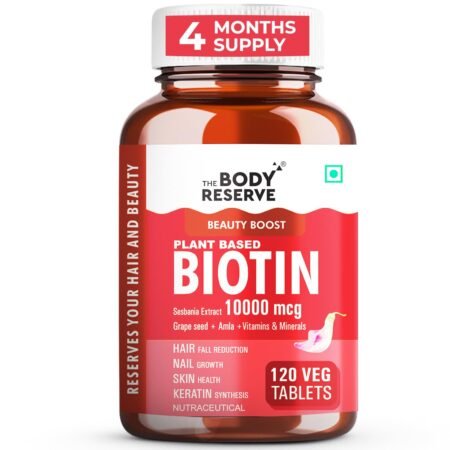 The Body Reserve Plant Based Biotin Tablets -120 Veg Tablets, Biotin from Sesbania with Amla, Grapeseed & Hair Multivitamins, Biotin helps Hair Growth, Strong Hair, Glowing Skin & Nails, For Men Women