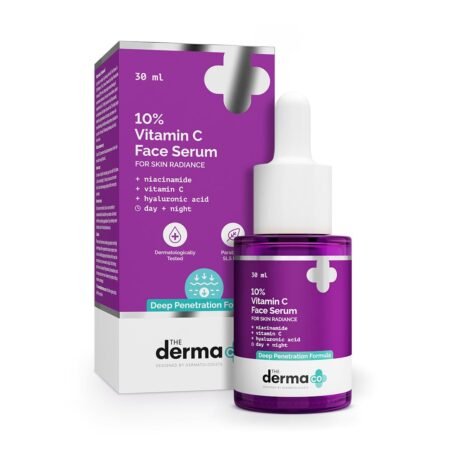 The Derma Co 10% Vitamin C Face Serum with 5% Niacinamide & Hyaluronic Acid | Fades Dark Spots | Reduces Pigmentation | Boosts Collagen | For Glowing Skin | For Oily Skin | Suitable For All Skin Types | 30 ml