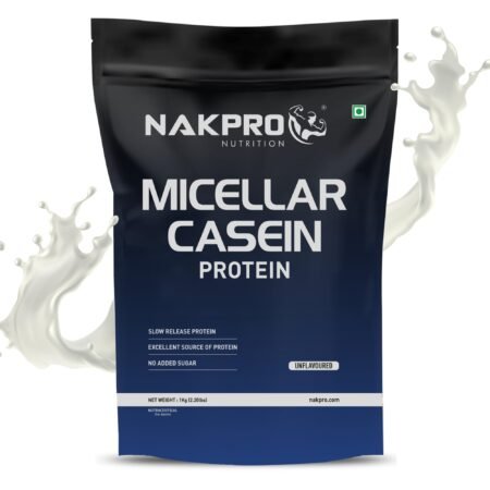 NAKPRO 100% Micellar Casein Protein Supplement | 28.80g Protein, 12.10g EAAs, 5.48g BCAA | Slow Absorbing Micellar Casein Protein Powder (Unflavoured, 1 Kg)