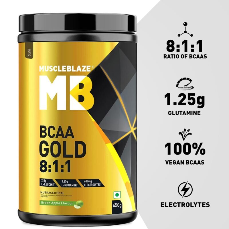 MuscleBlaze BCAA Gold 8:1:1 (Green Apple, 450g, 60 Servings) | With Higher Leucine, Electrolytes & Glutamine - Image 8
