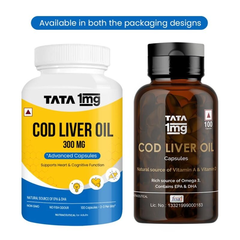 Tata 1mg Cod Liver Oil Supplement with Omega 3,Vitamin A and D - 100 Capsules | Supports Heart, Brain, Joint and Vision Health | Fish Oil for Women & Men | No Fish Odour & Non-GMO - Image 2