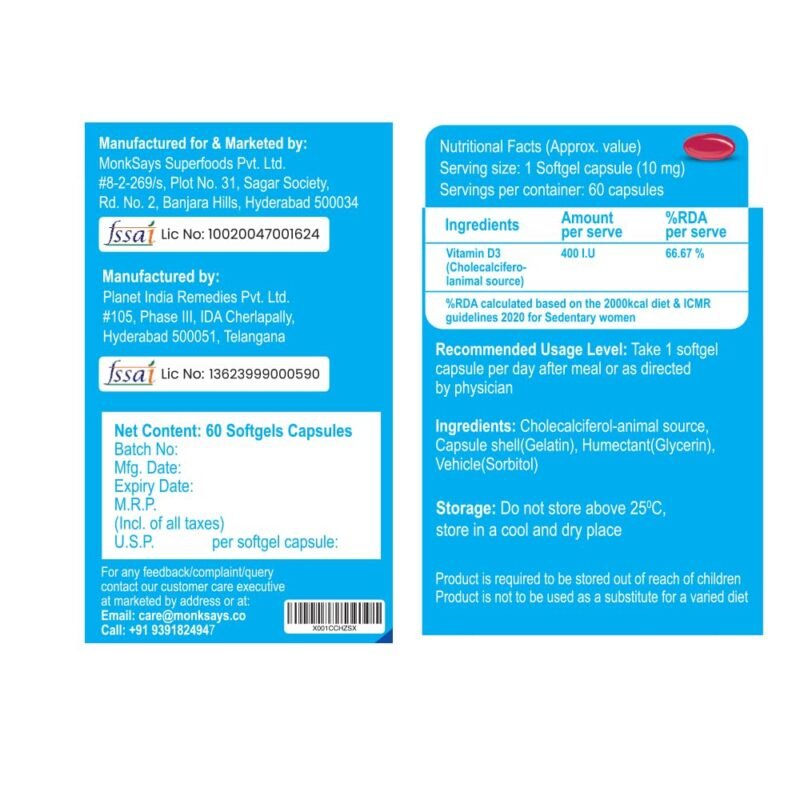 BBETTER Vitamin D3 Supplement for Immunity, Healthy Bones & Strong Muscles - 60 softgels of Vitamin D (Cholecalciferol) with the recommended daily dosage of 400IU - Image 3