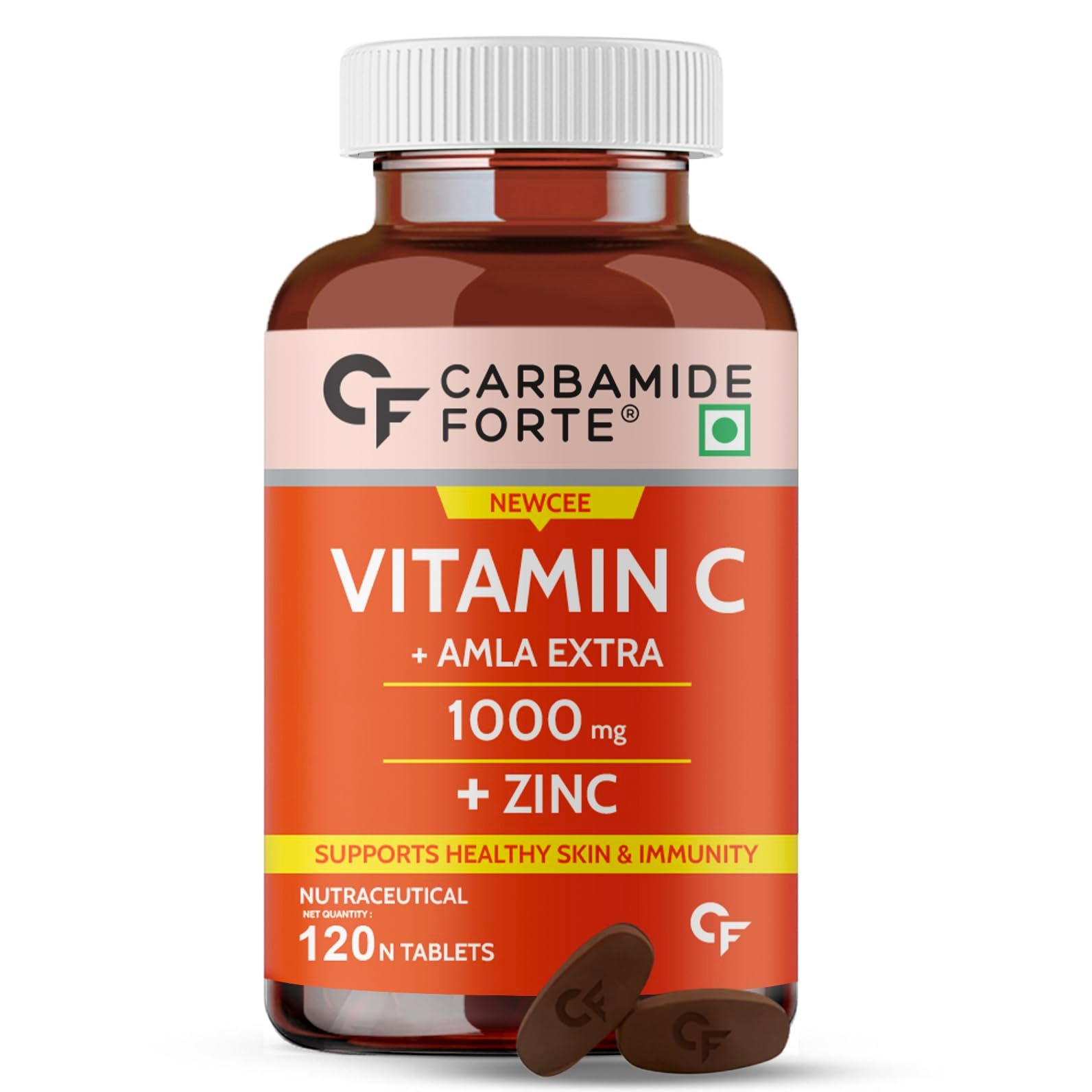 Carbamide Forte Natural Vitamin C Supplements Amla Extract With Zinc For Immunity & Skincare | Vitamin C Tablets - 120 Tablets