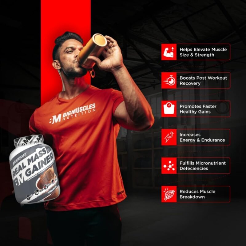 Bigmuscles Nutrition Real Mass Gainer [ Rich Chocolate]|Lean Whey Protein Muscle Mass Gainer|Complex Carbohydrates,|1000 Calories|Reduces Muscle Breakdown|Boosts Metabolism, 1 count, 1000 grams - Image 6