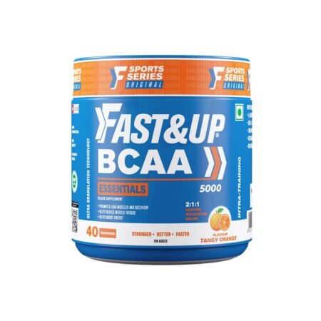FAST&UP BCAA Basic (45 Servings, Orange Flavour) BCAA Supplement Powder with 2:1:1 Ideal Ratio Leucine, Isoleucine & Valine-Pre/Post & Intra Workout Supplement For Recovery & Performance Boost, White