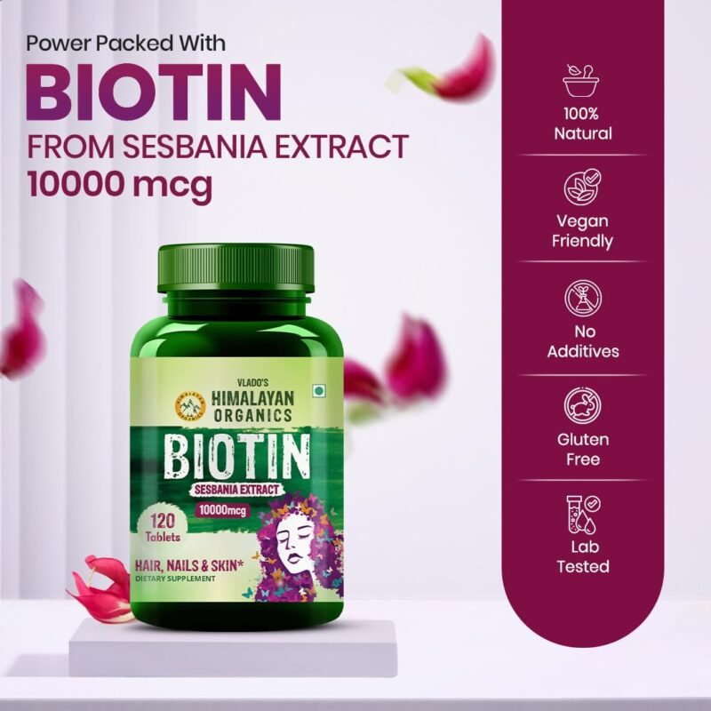 Vlado's Himalayan Organics Biotin 10000mcg for Hair Growth - 120 Tablets - Image 7