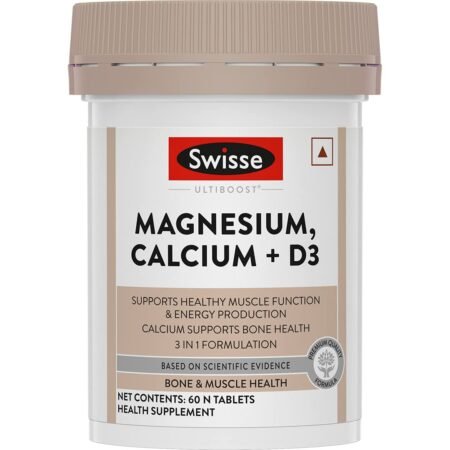 Swisse Magnesium, Calcium+D3 Australia's No.1 Magnesium Supplement - Supports Muscle Function, Energy & Bone Health (Manufactured In Australia) - 60 Tablets (1 Tablet Per Serving)