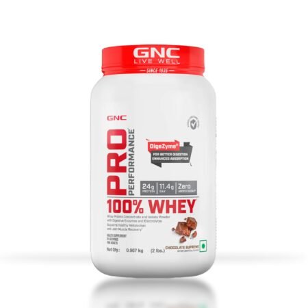 GNC Pro Performance 100% Whey Protein | 2 lbs | Muscle Growth | Muscle Recovery | DigeZyme® For Easy Digestion | Informed Choice Certified | 24g Protein | 5.5g BCAA | Chocolate Supreme