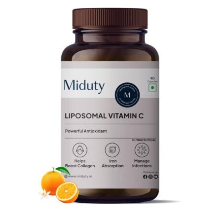 Miduty Liposomal Vitamin C Supplement Bioavailability, Antioxidant Vitamin, Skin Rejuvenation & Immunity Booster Body Detoxification - Zeal Technology - 90 Capsules