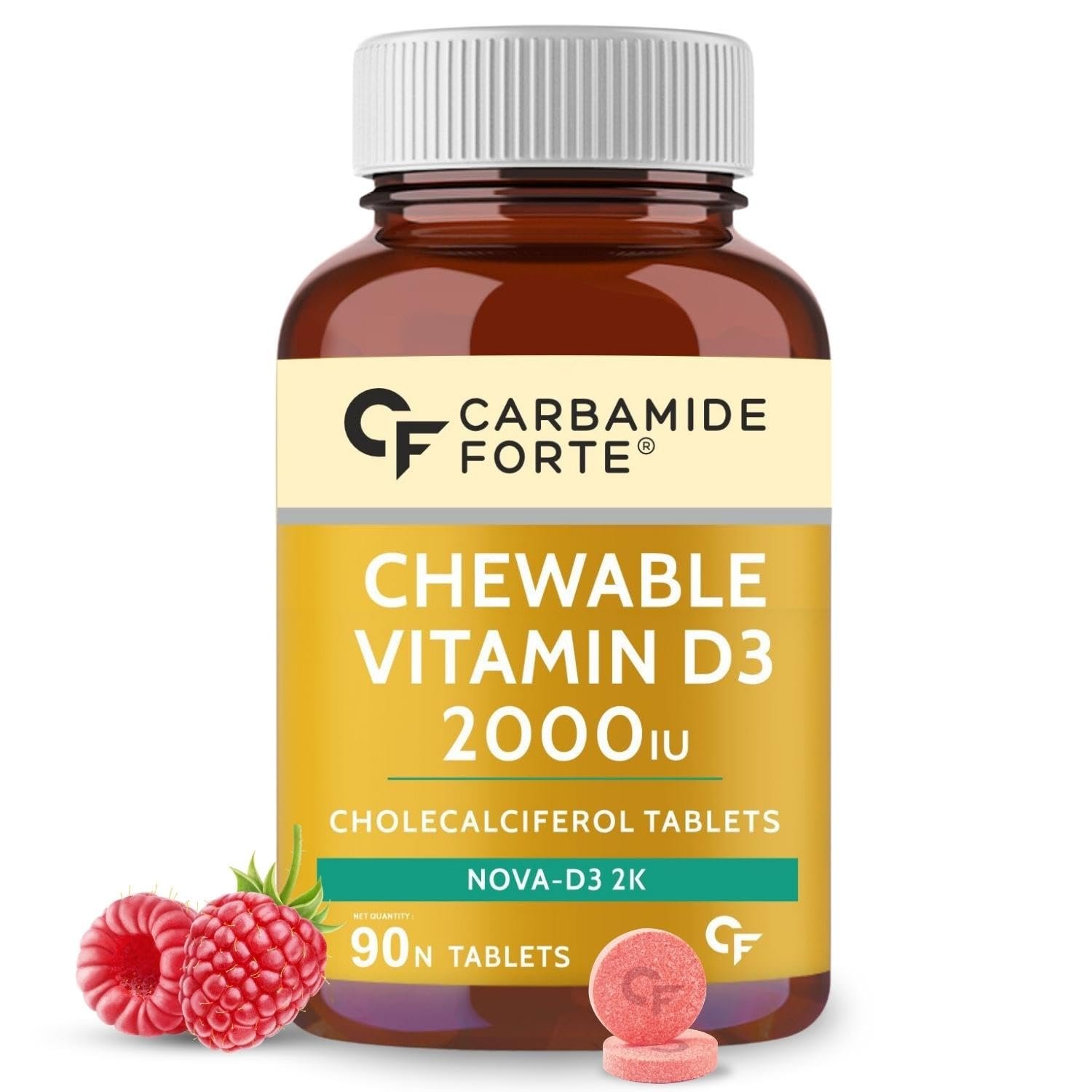Carbamide Forte Vitamin D3 2000IU | Vitamin D Tablets for Bone & Immune Health | D3 supplement -Cholecalciferol | Vitamin D3 Tablets for Women & Men | Raspberry Flavour - 90 Tablets