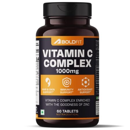 Boldfit Vitamin C Tablets for Men & Women with Amla & Orange Extract and Zinc Supports Energy, Immunity, and Skin Health - 60 Tablets