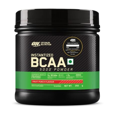 Optimum Nutrition BCAA, 5g BCAAs in 2:1:1 Ratio, 30 servings, For Muscle Recovery & Endurance, Intra workout, Informed Choice certified (250gm, Fruit Punch)