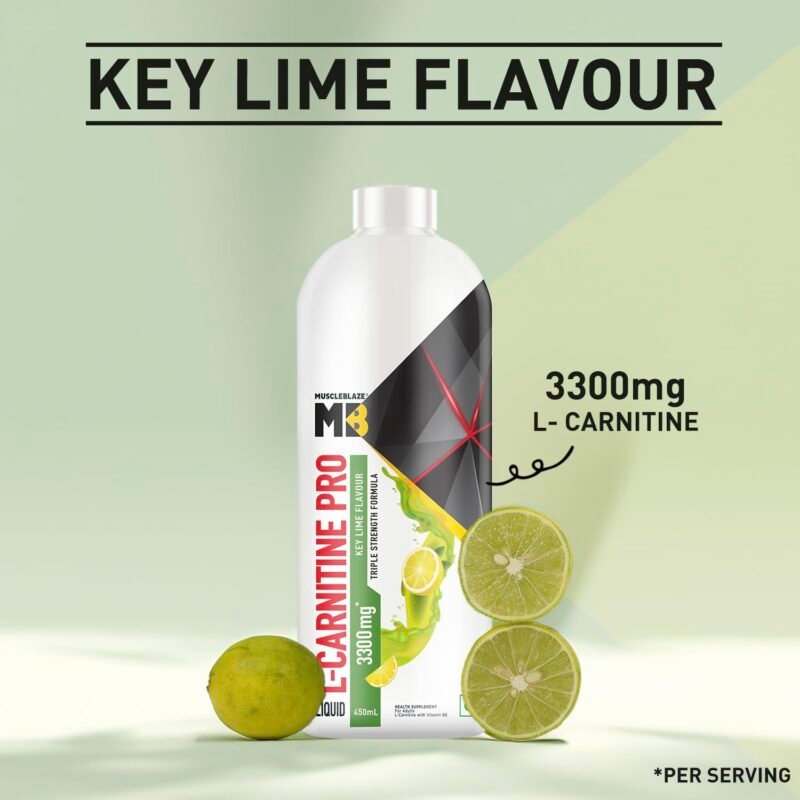 MuscleBlaze Liquid L-Carnitine PRO (Key Lime, 450ml) | Triple Strength Formula | 3300mg L- Carnitine - Image 6