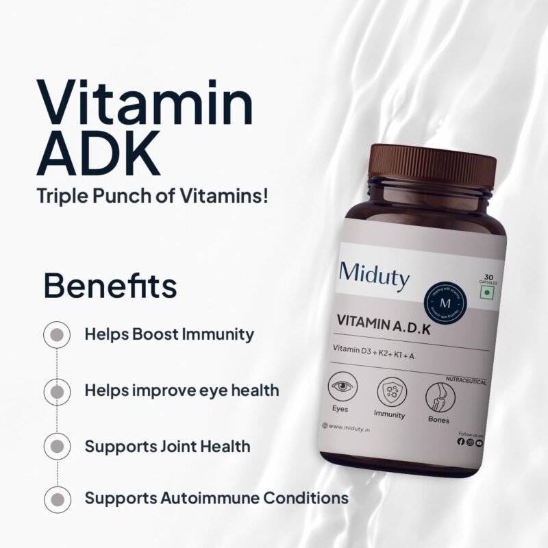 Miduty Vitamin ADK Multivitamin Contains Vitamin A - D3 - K2 Immunity Booster, Bone Strength, Healthy Heart Vitamin ADK Supplement For Men and Women - 30 Capsules - Image 7