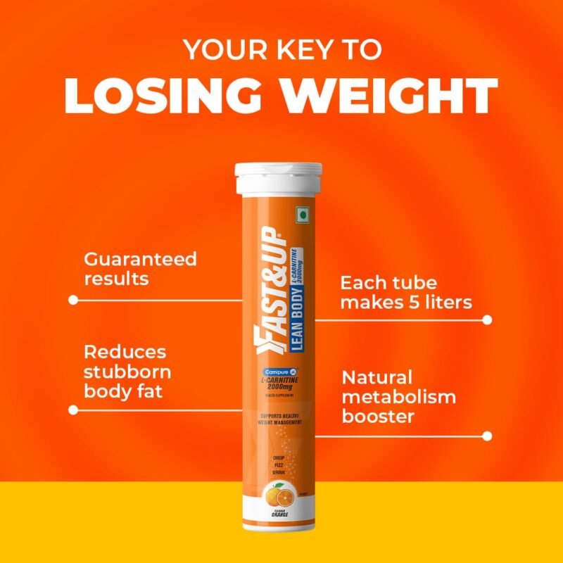 Fast&Up L-Carnitine Lean Body - Helps Convert Fat into Energy, 2000 mg Carnipure TM L-Carnitine Sourced from Lonza Switzerland - Pack of 20 Effervescent Tablets, Orange Flavour - Image 9