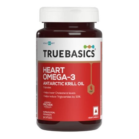 TrueBasics Heart Omega 3 Antarctic Krill Oil (30 Capsules)|With Clinically Researched 100% Pure Krill Oil|For Healthy Heart,Reduces Cholesterol & Triglycerides,1 Count