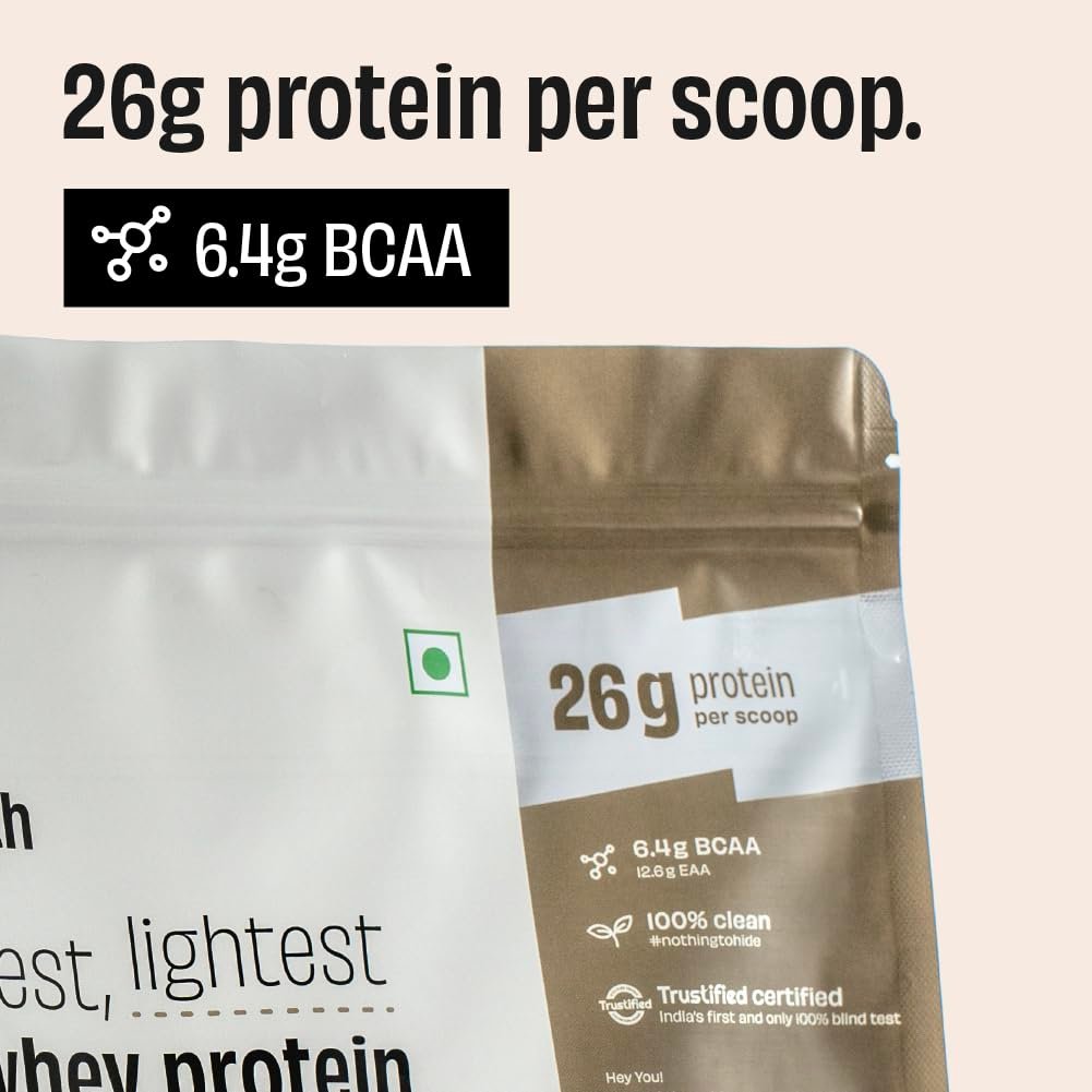 The Whole Truth Whey Protein Concentrate Unflavoured |1 kg (2.2 lbs) | 26g Protein per scoop | 6.4g BCAA | 100% Authentic Whey & No Adulteration | Clean and Light | Muscle Building | Vegetarian - Image 9