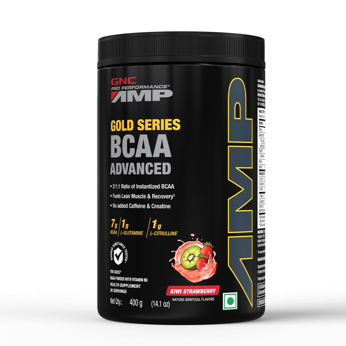 GNC AMP Gold Series BCAA Advanced | 400 gm | 30 Servings | Fastest Muscle Recovery | Maximized Workout Performance | Formulated In USA | 7g BCAA | 1g L-Glutamine | 1g L-Citrulline | Kiwi Strawberry