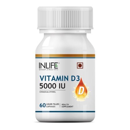 INLIFE Vitamin D3 Cholecalciferol Supplement with Coconut Oil for Better Absorption, For Men & Women, Immunity, Bone Health, Muscles - 60 Capsules