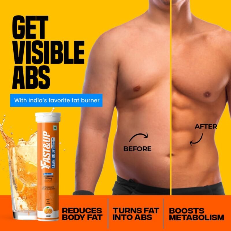 Fast&Up L-Carnitine Lean Body - Helps Convert Fat into Energy, 2000 mg Carnipure TM L-Carnitine Sourced from Lonza Switzerland - Pack of 20 Effervescent Tablets, Orange Flavour - Image 2