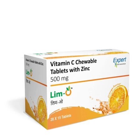 Lim-O Vitamin C(500mg) & Zinc, Chewable Tablets for Immunity Skin – Vegan Formula For Men Women, Orange Flavour (60 Tablets)