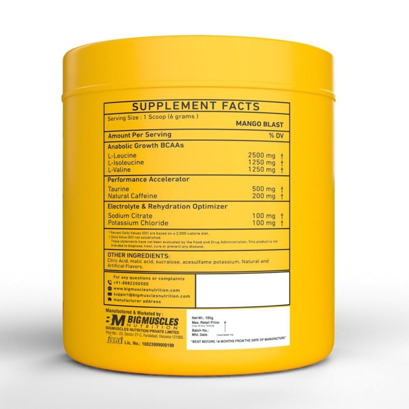Bigmuscles Nutrition BCAA Energy, Powder [30 Serving, Mango Blast] - Image 10