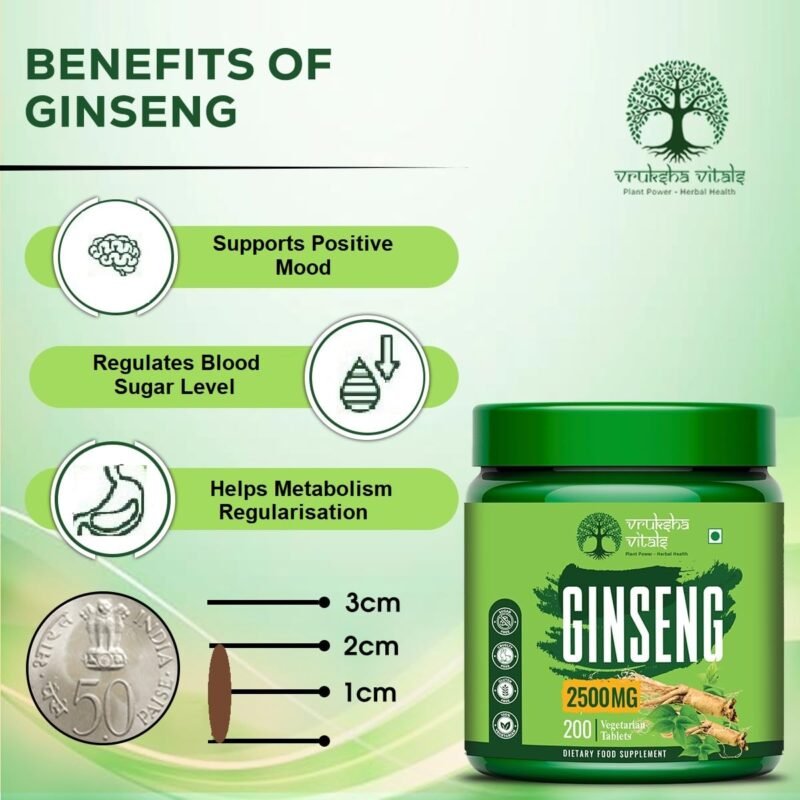 Vruksha Vitals Triple Ginseng Root - 2500 mg - Korean Red Panax Ginseng, Siberian and American Ginseng Extract Powder Tablets Capsules Supplement - Image 6