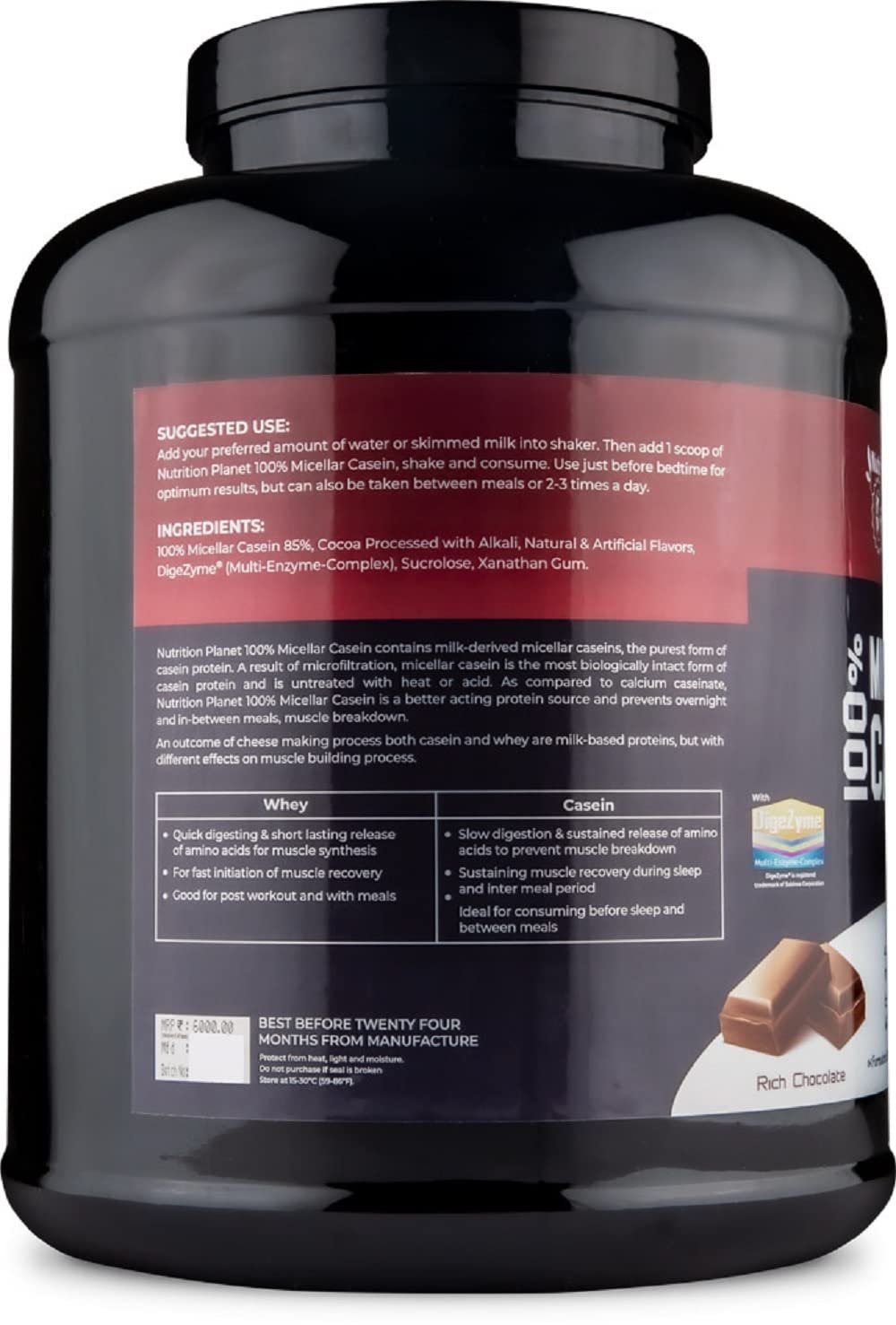 Nutrition Planet 100% Micellar Casein (With Added DigeZyme) for Pre/Post Workout Recovery (Chocolate - 4lb, 60 Servings) - Image 4
