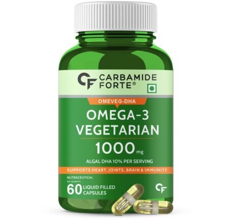 Carbamide Forte Veg Omega3 1000mg | Veg DHA | Vegetarian Omega 3 | Algal DHA | Plant Based | No Fish oil Used Capsules for Men & Women- 60 Veg Capsules