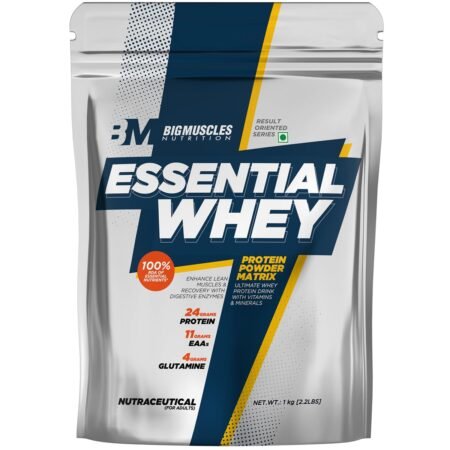 Bigmuscles Nutrition Essential Whey Protein [1Kg,Double Rich Chocolate] |24g Protein per serving with Digestive Enzymes, Vitamin & Minerals, No Added Sugar | Improved Strength,Muscle Building