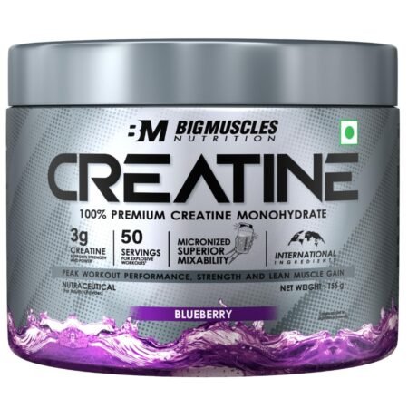 Bigmuscles Nutrition Creatine [155g, 50 Servings]| Blueberry | Micronized Creatine Monohydrate To Support Lean Muscle Repair & Recovery|Increase Strength&Athletic Performance,Powder, 1 count
