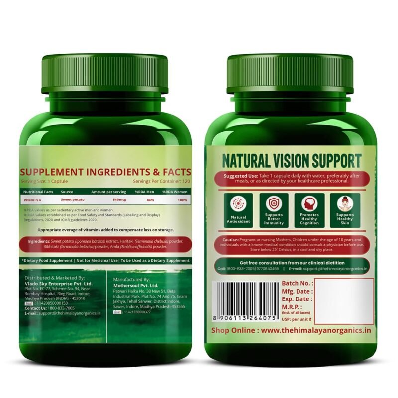 Vlado’s Himalayan Organics Plant-Based Vitamin A Supplement Supports Healthy Eye Sight | Natural Anti-Oxidant (120 Capsules) - Image 2