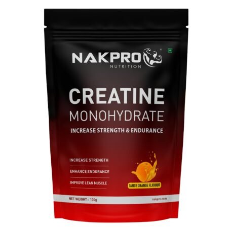 NAKPRO MICRONIZED CREATINE MONOHYDRATE| Increases Strength, Reduces Fatigue & Boosts Muscle Growth | Pure Creatine Powder for Men, Women & Athletes (100g, Tangy Orange)