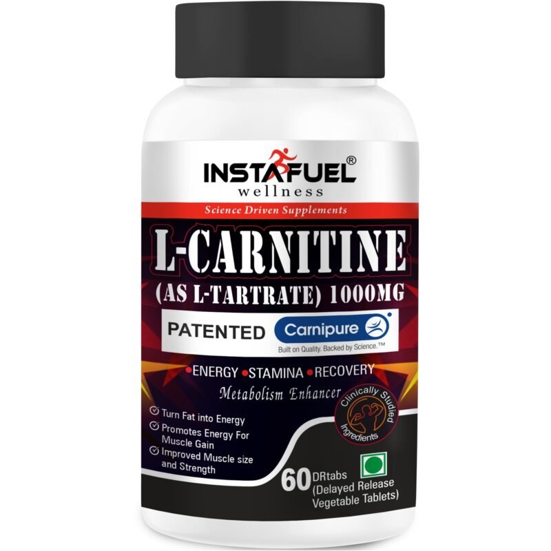 Instafuel Carnipure® L-Carnitine L-Tartrate 1000mg - Ultimate Pre & Post Workout Supplement for Energy Production, Weight Management, Muscle Recovery, Boost Performance & Brain Power, 60 Tablets