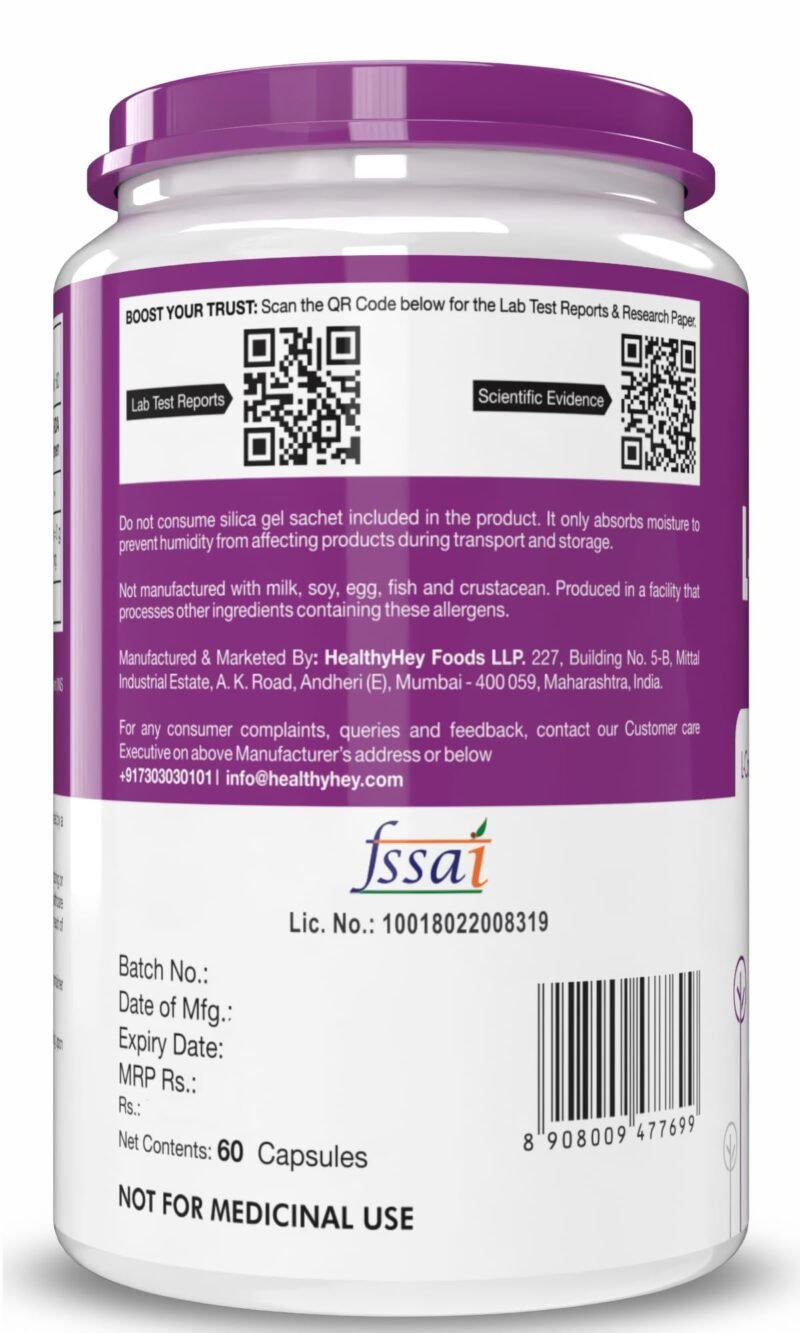 HealthyHey L-Carnitine & L-Tartrate (LCLT)-Support Transport of Fats to Muscles - 60 Vegetable Capsules (Pack of 1) - Image 3