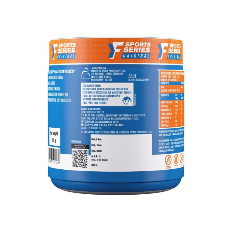 FAST&UP BCAA Basic (45 Servings, Orange Flavour) BCAA Supplement Powder with 2:1:1 Ideal Ratio Leucine, Isoleucine & Valine-Pre/Post & Intra Workout Supplement For Recovery & Performance Boost, White - Image 3