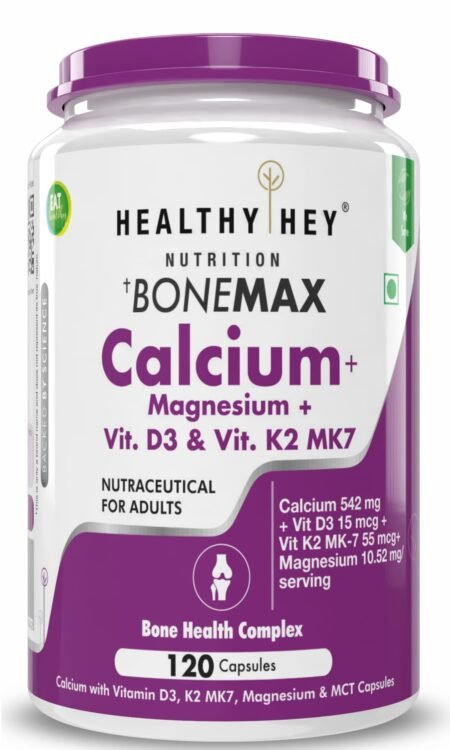 HealthyHey Nutrition Calcium with Magnesium, Vitamin D3 &Vitamin K2- Mk7 - BoneMax - Bone Health Complex -120 Vegetable Capsules