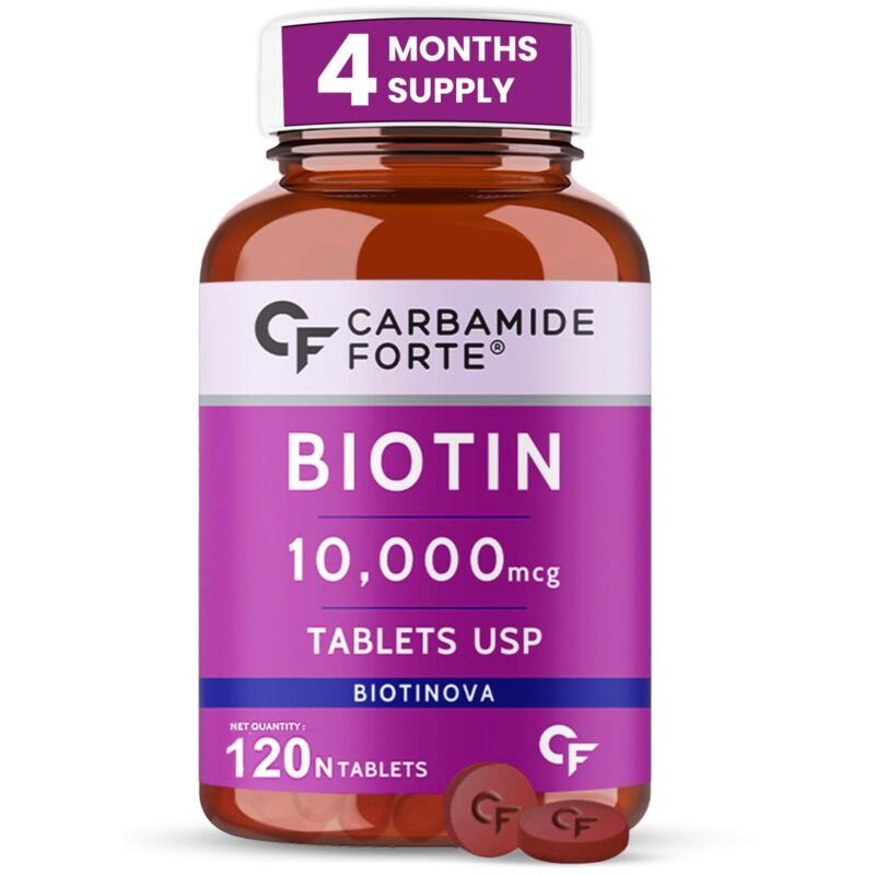 Carbamide Forte Biotin 10000mcg for Hair Growth, Skin & Nails - 120 Veg Tablets