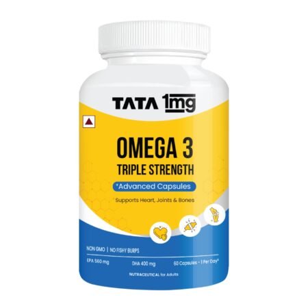 Tata 1mg Triple Strength Omega 3 Fish Oil Supplement - 1250mg (60 Capsules) | 560mg EPA & 400mg DHA | For Faster Muscle Recovery and Improved Stamina | For Men and Women