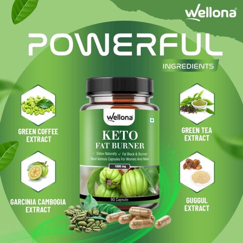 Wellona Keto Fat Burner 90 Capsules 1000MG, Weight Loss Supplement With Garcinia Cambogia, Green Coffee Beans Green Tea Extract Metabolism Booster, Fat Burner For Men & Women (Pack of 1) - Image 4