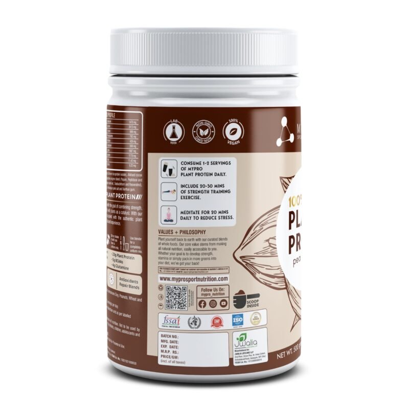 Mypro Sport Nutrition Plant Protein Powder Pea & Brown Rice Protein (23g protein,22 Vitamins & minerals,5g BCAA) Plant Based Vegan Protein Supplement For Men & Women (Chocolate Flavour -1000 Gm) - Image 3