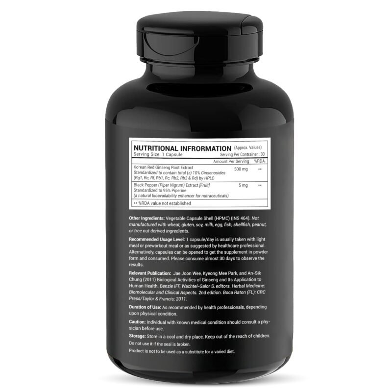 GREENDORSE Korean Red Panax Ginseng Root Extract | 10% Root Ginsenosides by HPLC | Extra Strength Ginsenosides for Energy, Focus, Performance, Vitality & Immune Support- 30 Veg Capsules - Image 3